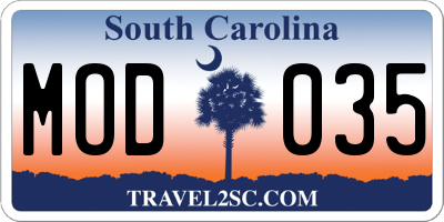 SC license plate MOD035