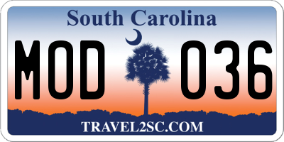 SC license plate MOD036