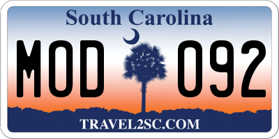 SC license plate MOD092