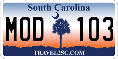 SC license plate MOD103