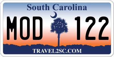 SC license plate MOD122