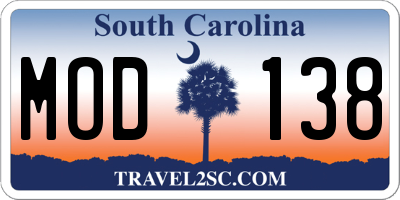 SC license plate MOD138