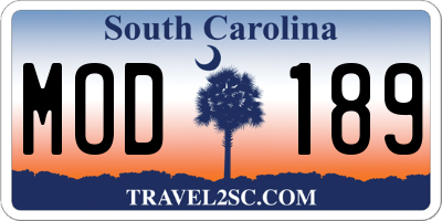 SC license plate MOD189