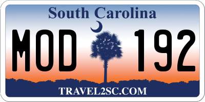 SC license plate MOD192