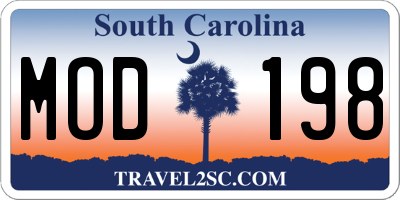 SC license plate MOD198