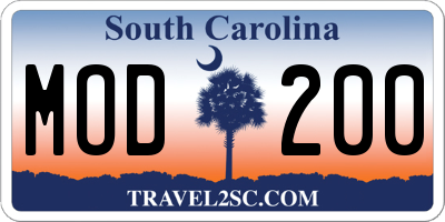 SC license plate MOD200