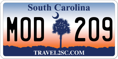 SC license plate MOD209
