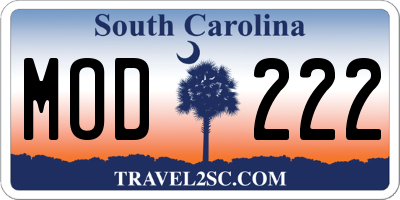 SC license plate MOD222