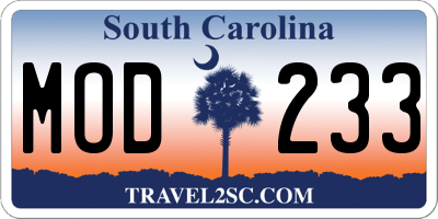 SC license plate MOD233