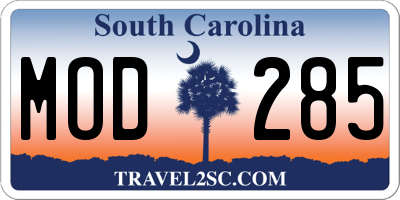 SC license plate MOD285