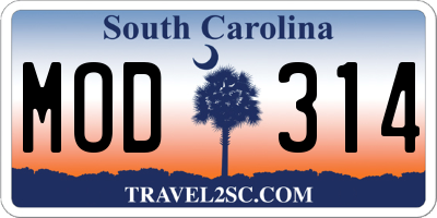 SC license plate MOD314
