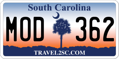 SC license plate MOD362