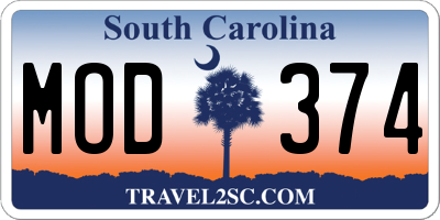 SC license plate MOD374