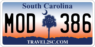 SC license plate MOD386