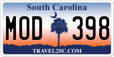 SC license plate MOD398