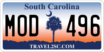 SC license plate MOD496