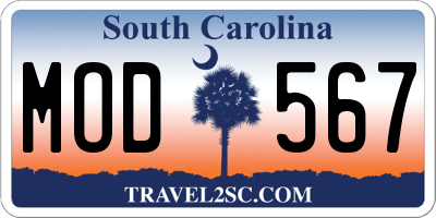SC license plate MOD567