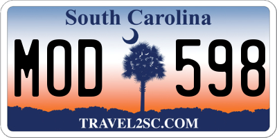 SC license plate MOD598