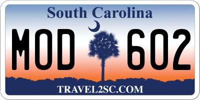 SC license plate MOD602