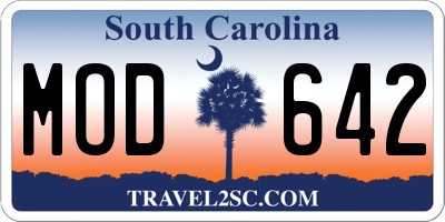 SC license plate MOD642