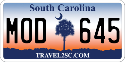 SC license plate MOD645