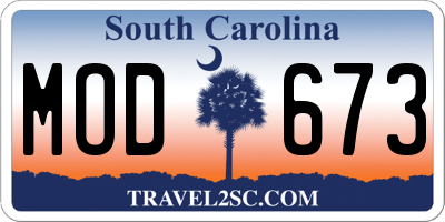 SC license plate MOD673