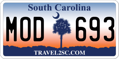 SC license plate MOD693