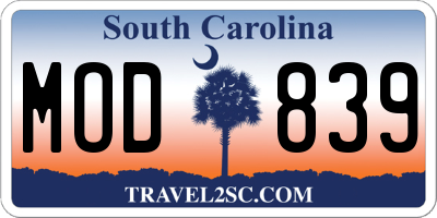 SC license plate MOD839