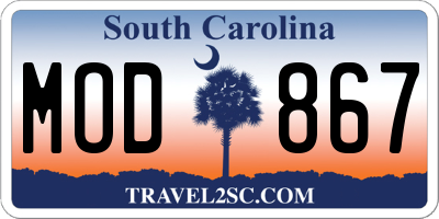 SC license plate MOD867