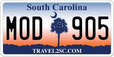 SC license plate MOD905