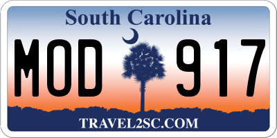SC license plate MOD917