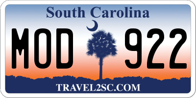 SC license plate MOD922