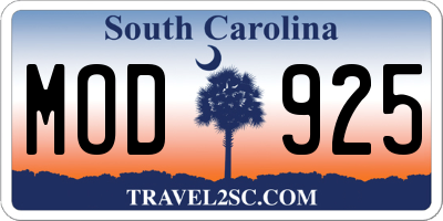 SC license plate MOD925