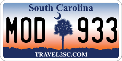 SC license plate MOD933