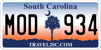 SC license plate MOD934