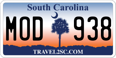 SC license plate MOD938