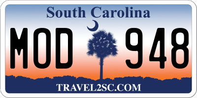 SC license plate MOD948