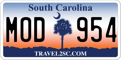 SC license plate MOD954