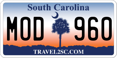 SC license plate MOD960