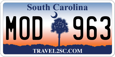 SC license plate MOD963