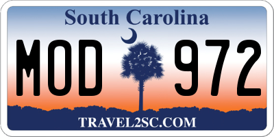 SC license plate MOD972