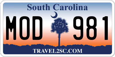 SC license plate MOD981
