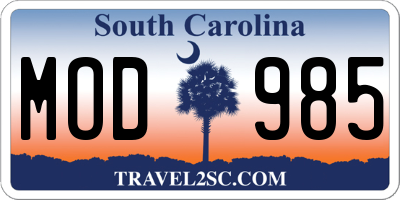 SC license plate MOD985