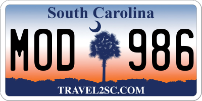 SC license plate MOD986