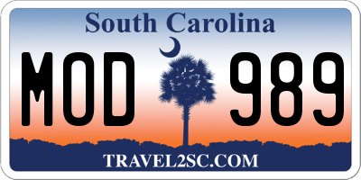 SC license plate MOD989