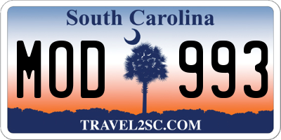SC license plate MOD993