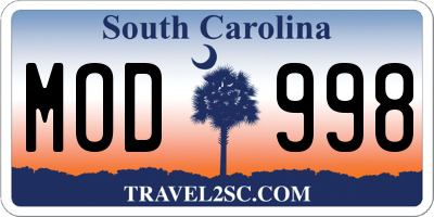 SC license plate MOD998