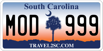 SC license plate MOD999
