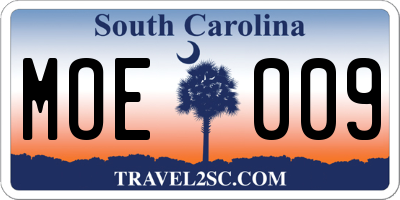 SC license plate MOE009