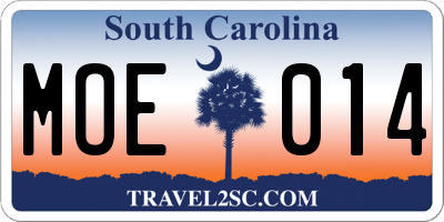 SC license plate MOE014
